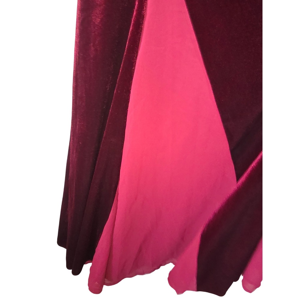 Lulus Burgundy Velvet Maxi Dress Sweetheart Chiffon Godet Inset Evening Gown XL - Picture 7 of 16